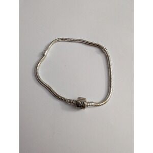 Snake Chain Bracelet Silver Barrel Clasp Logo Charm